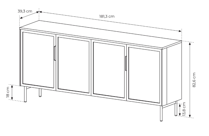 LUMIN Komoda przeszklona, podświetlana Kaszmirowa 4D + LED - zdjęcie produktu